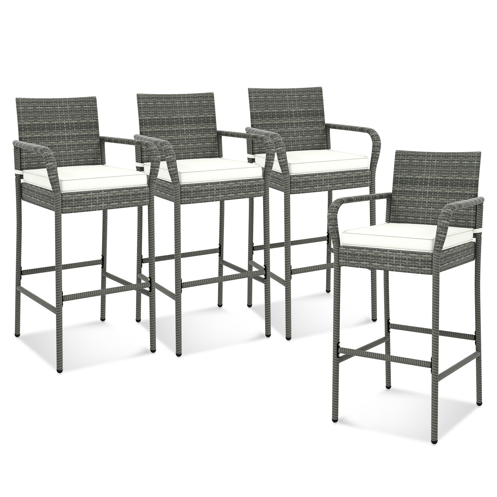 All Weather PE Rattan Bar Chairs Set of 4 with Armrests and Seat Cushions for Porch Backyard, Gray at Gallery Canada