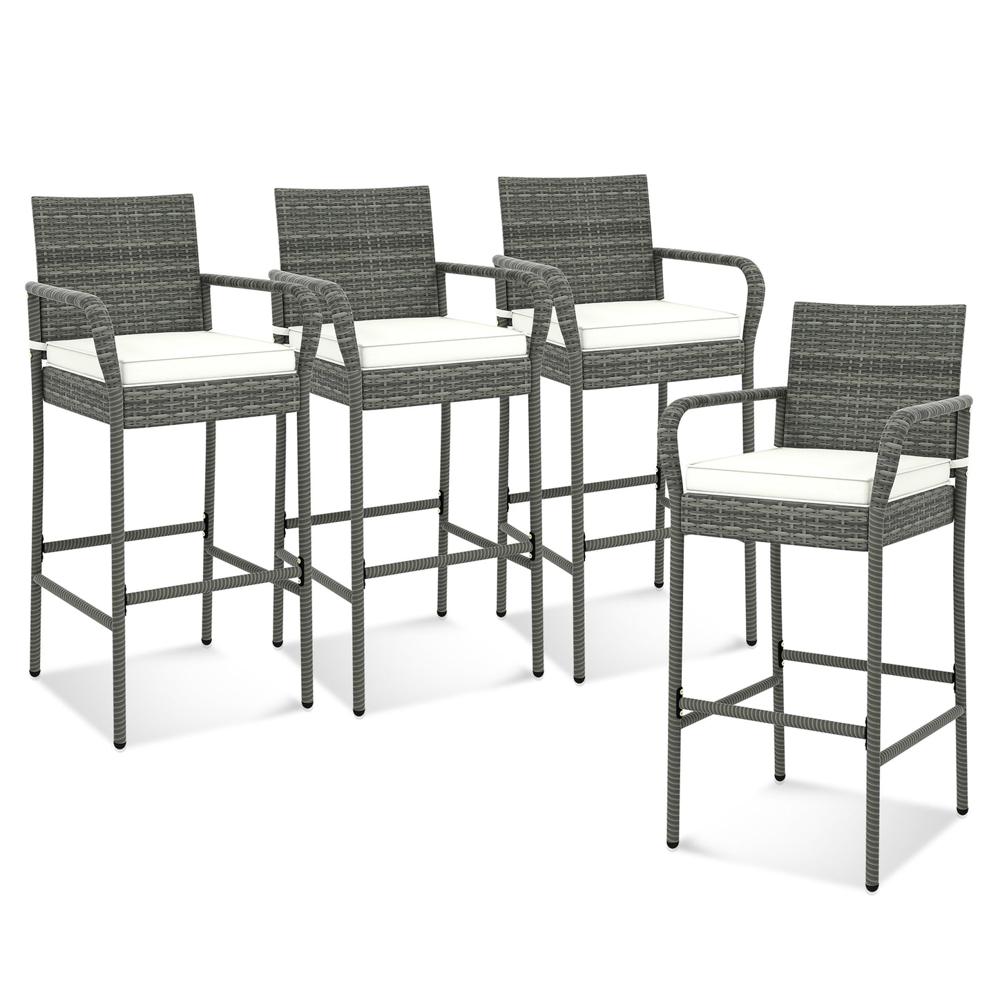 PE Rattan Bar Chairs Set Of 4, With Armrests And Cushions, Gray Patio Bar Furniture at Gallery Canada