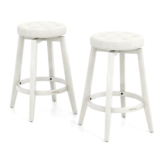 Swivel Upholstered Rubberwood Frame Bar Stool Set of 2 with Footrest-24 inches, White Bar Stools 24 Inches at Gallery Canada