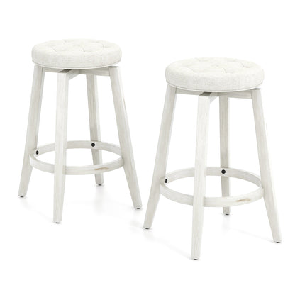 Swivel Upholstered Rubberwood Frame Bar Stool Set of 2 with Footrest-24 inches, White Bar Stools at Gallery Canada