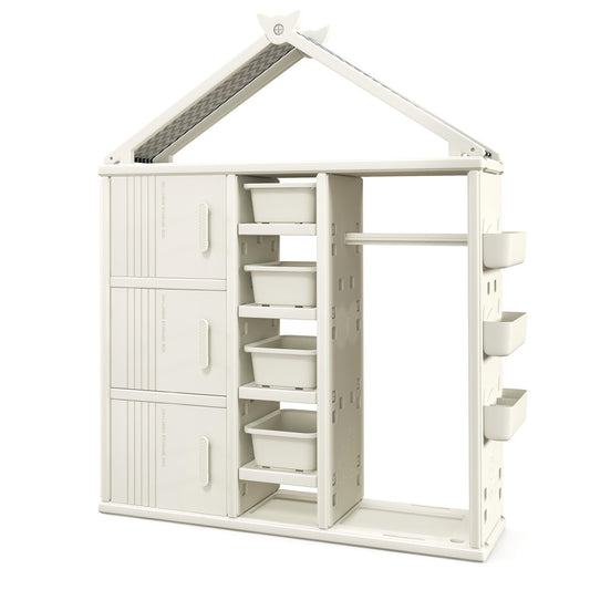 Kids Costume Storage Closet with Storage Bins and Shelves and Side Baskets for Kids Room, White - Gallery Canada