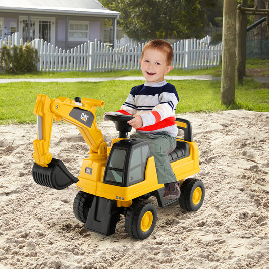 Licensed Caterpillar Kids Ride-On Digger, Yellow Push & Pedal Ride On Toys Yellow at Gallery Canada