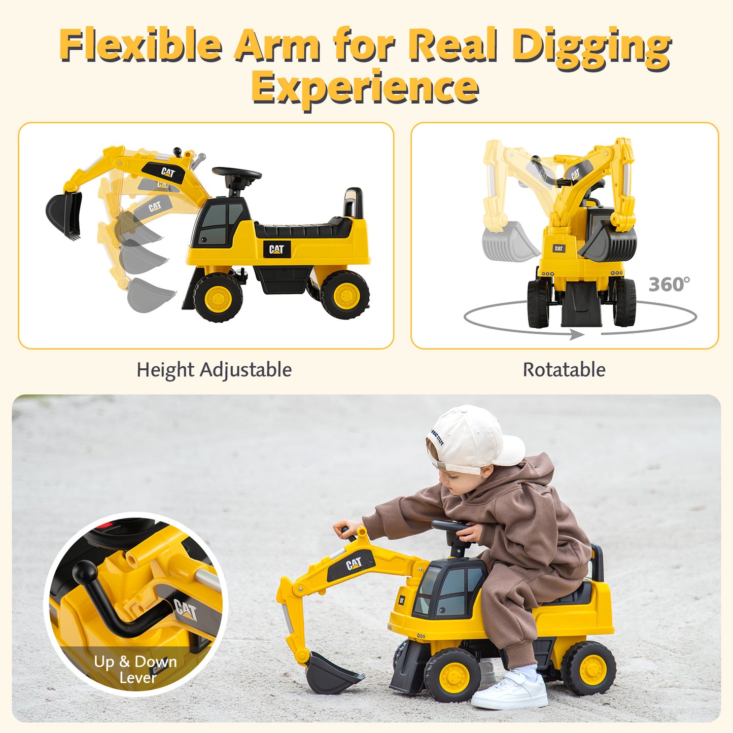 Licensed Caterpillar Kids Ride-On Digger, Yellow Push & Pedal Ride On Toys at Gallery Canada