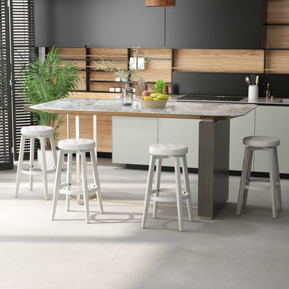 Swivel Upholstered Rubberwood Frame Bar Stool Set of 2 with Footrest-29 inches, White Bar Stools at Gallery Canada