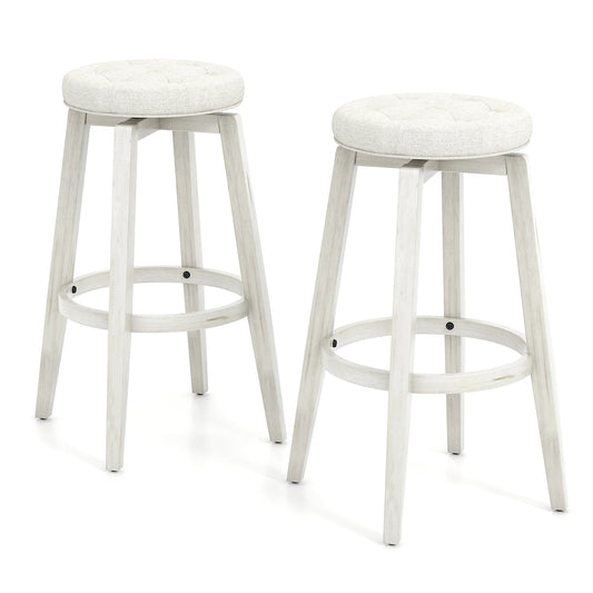 Swivel Upholstered Rubberwood Frame Bar Stool Set of 2 with Footrest-29 inches, White Bar Stools 29 inches at Gallery Canada