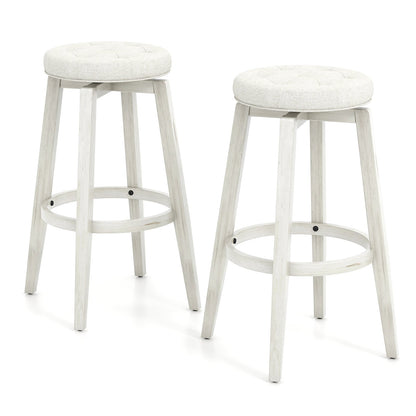 Swivel Upholstered Rubberwood Frame Bar Stool Set of 2 with Footrest-29 inches, White Bar Stools at Gallery Canada
