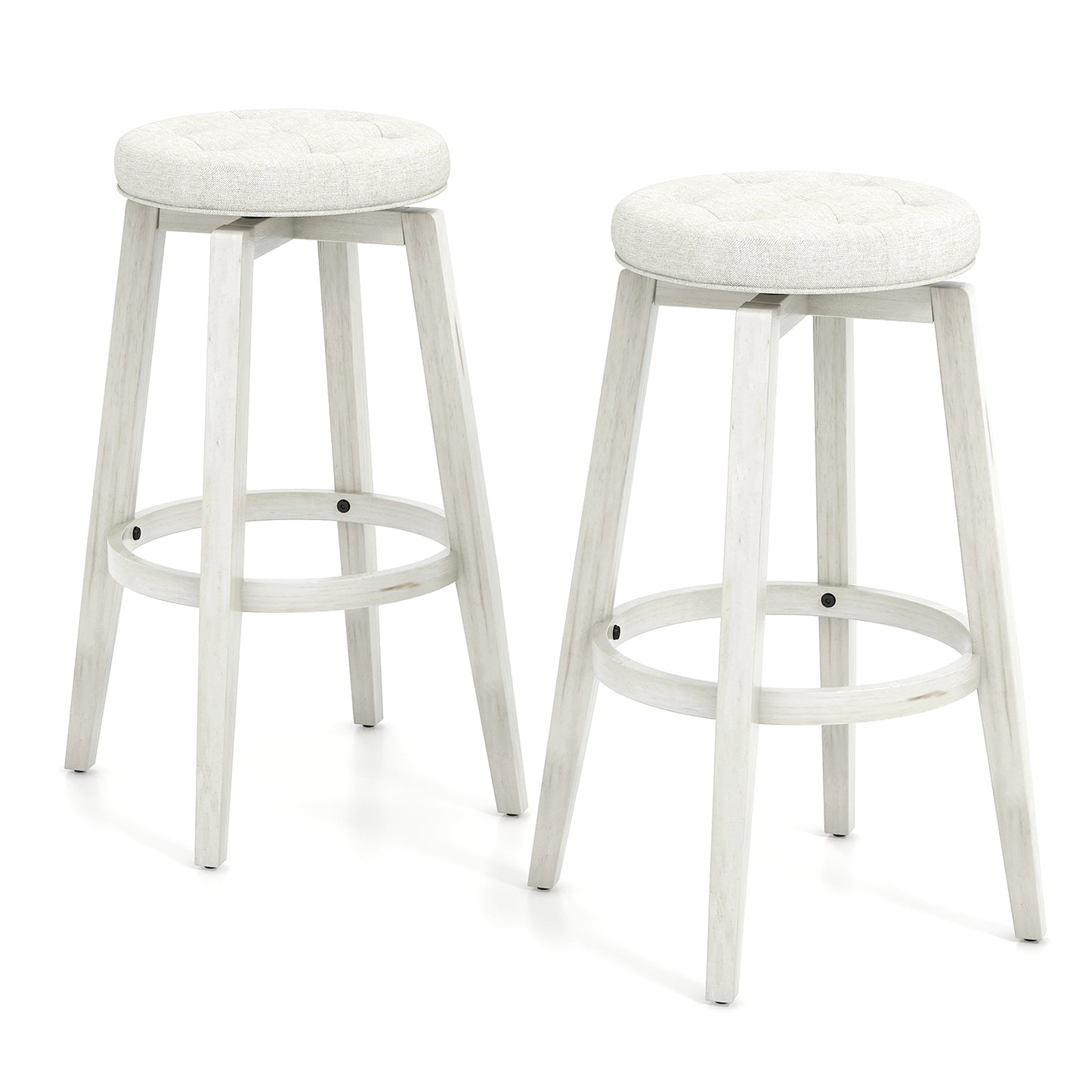 Swivel Upholstered Rubberwood Bar Stool Set, 29 inches, White Bar Stools at Gallery Canada