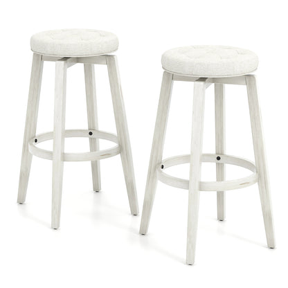 Swivel Upholstered Rubberwood Bar Stool Set, 29 inches, White Bar Stools White at Gallery Canada