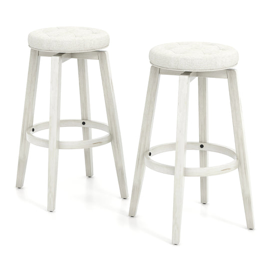 Swivel Upholstered Rubberwood Bar Stool Set, 29 inches, White Bar Stools White at Gallery Canada