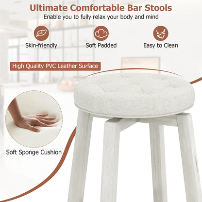 Swivel Upholstered Rubberwood Frame Bar Stool Set of 2 with Footrest-29 inches, White Bar Stools at Gallery Canada