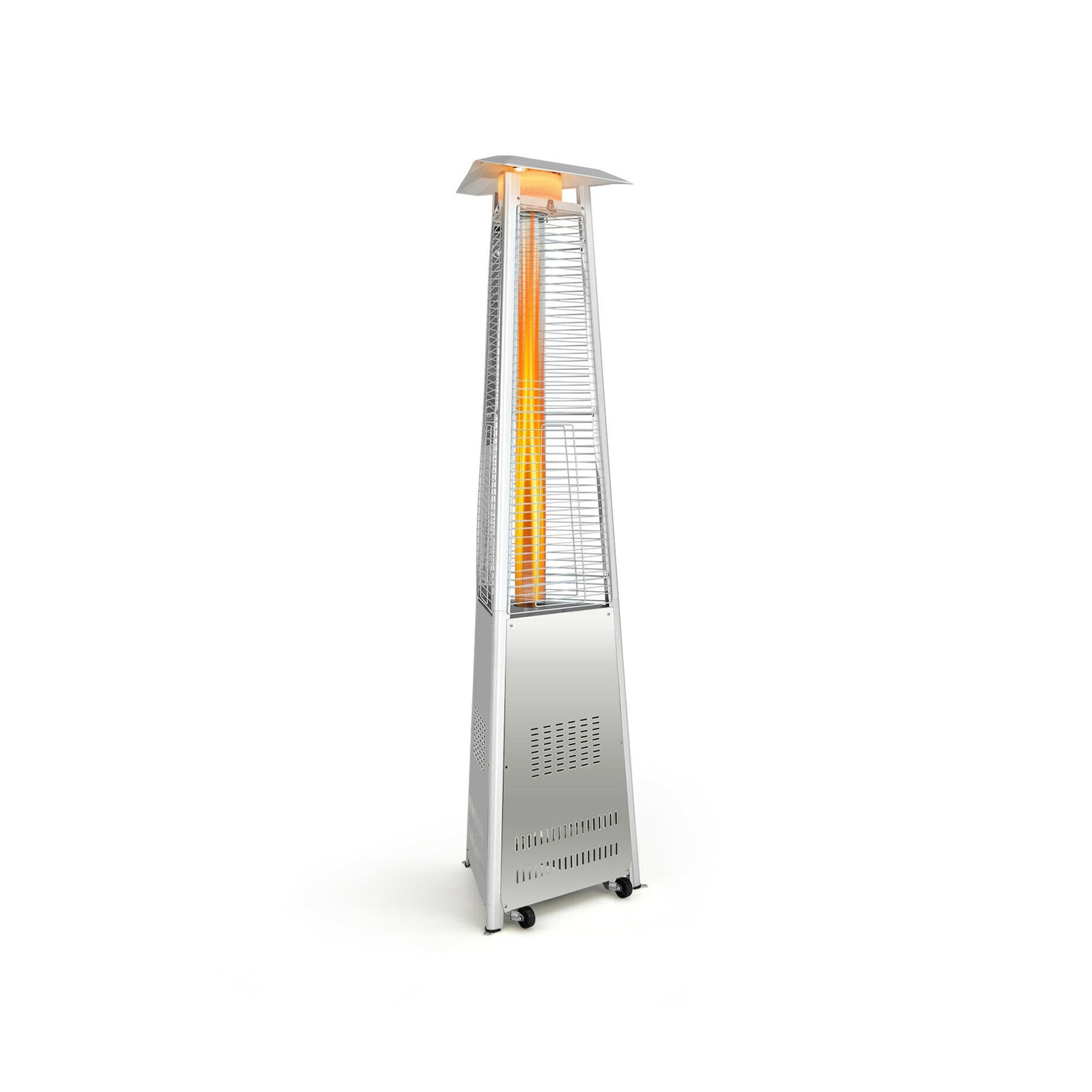 42 000 BTU Stainless Steel Pyramid Patio Heater With Wheels, Silver Patio Heaters Silver at Gallery Canada