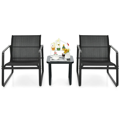 3 Pieces Patio Bistro Furniture Set with Glass Top Table Garden Deck, Black Patio Conversation Sets at Gallery Canada