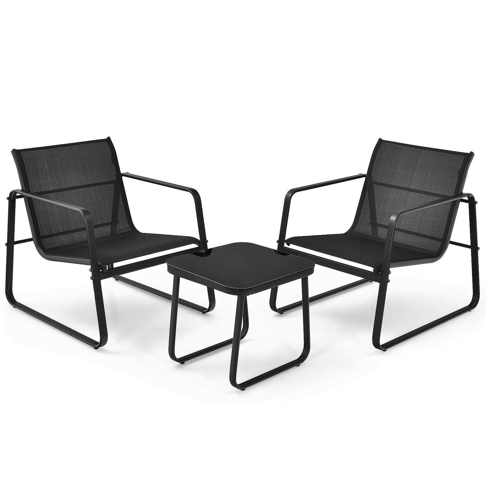 3 Pieces Patio Bistro Furniture Set with Glass Top Table Garden Deck, Black Patio Conversation Sets at Gallery Canada