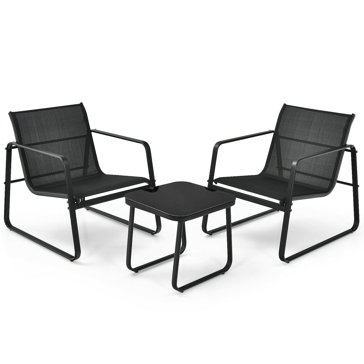 3 Pieces Patio Bistro Furniture Set with Glass Top Table Garden Deck, Black Patio Conversation Sets at Gallery Canada