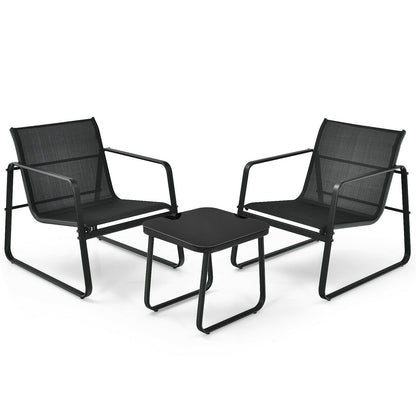 3 Pieces Patio Bistro Furniture Set with Glass Top Table Garden Deck, Black Patio Conversation Sets at Gallery Canada