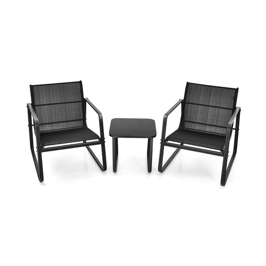 3 Piece Patio Bistro Set, Glass Top Table, Black Patio Conversation Sets Black at Gallery Canada