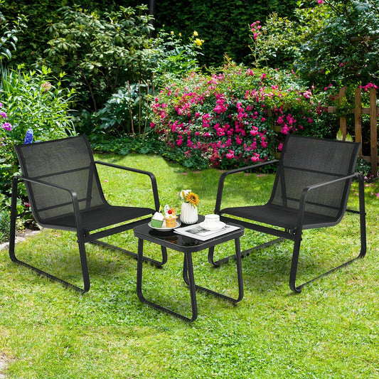 3 Pieces Patio Bistro Furniture Set with Glass Top Table Garden Deck, Black - Gallery Canada
