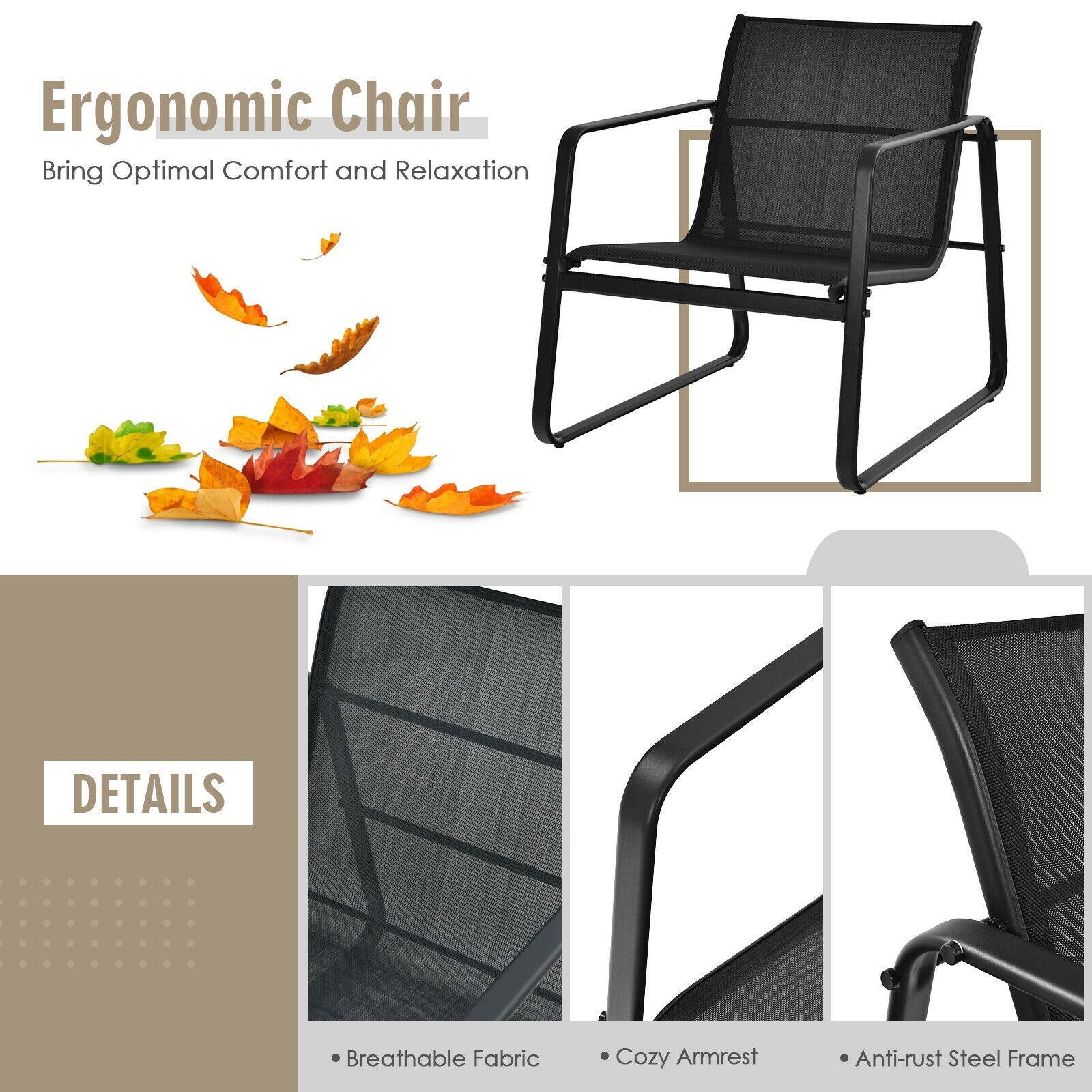 3 Pieces Patio Bistro Furniture Set with Glass Top Table Garden Deck, Black Patio Conversation Sets at Gallery Canada