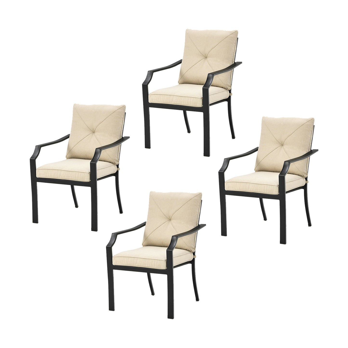 4 Piece Outdoor Dining Set, Rustproof Steel Frame, Removable Cushions, Beige Patio Dining Chairs at Gallery Canada