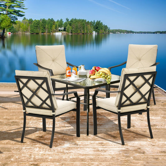 4 Pieces Outdoor Dining Set with Removable Cushions and Rustproof Steel Frame, Beige - Gallery Canada