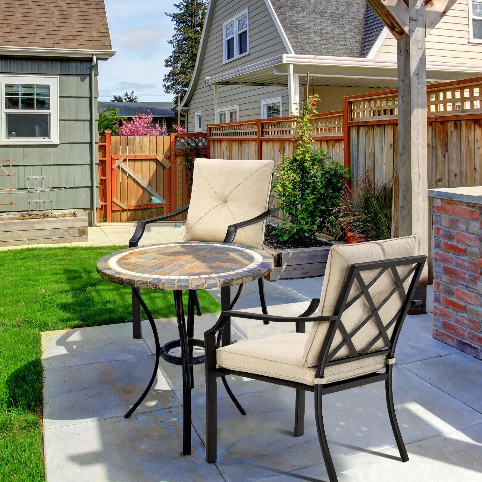 4 Piece Outdoor Dining Set, Rustproof Steel Frame, Removable Cushions, Beige Patio Dining Chairs at Gallery Canada
