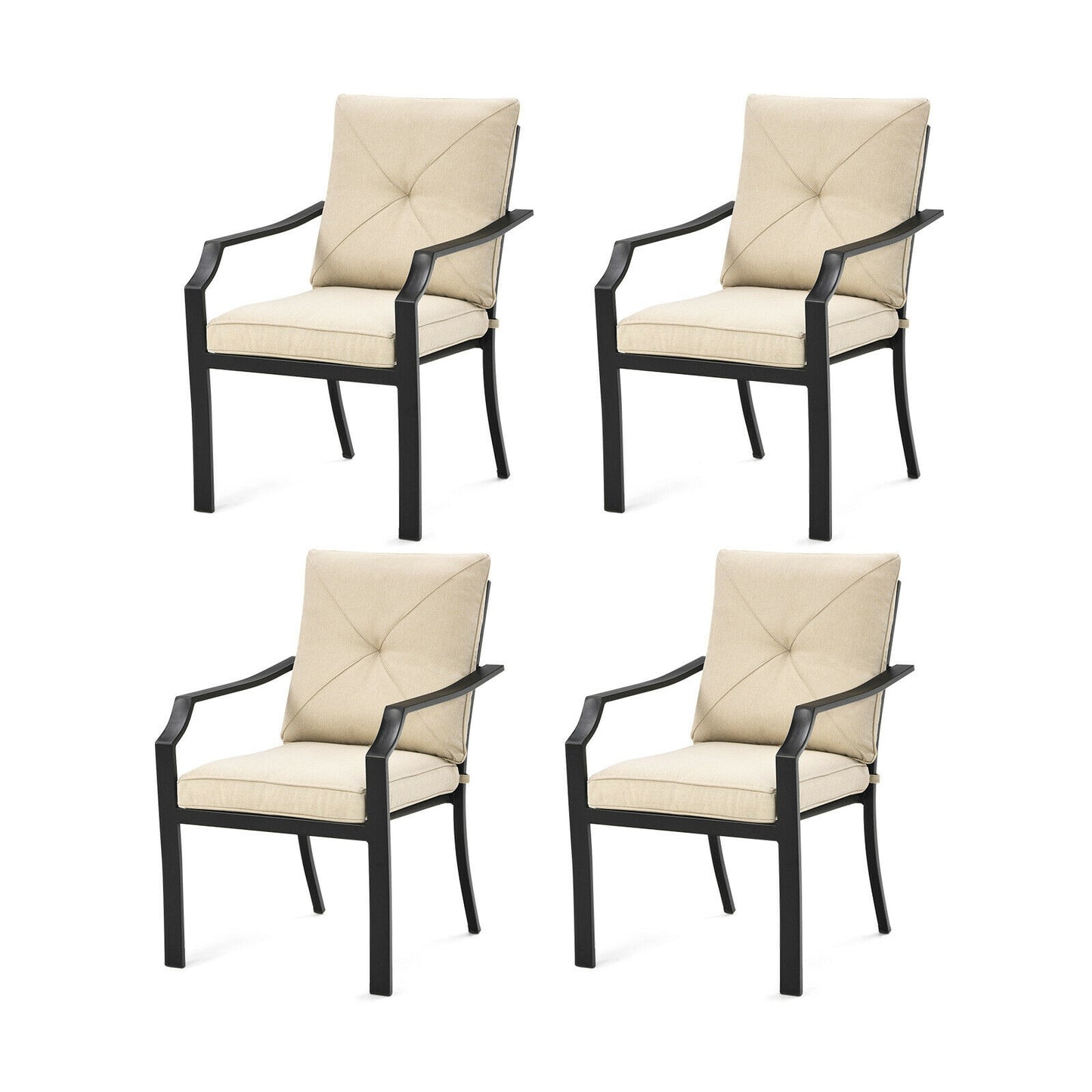 4 Piece Outdoor Dining Set, Rustproof Steel Frame, Removable Cushions, Beige Patio Dining Chairs at Gallery Canada