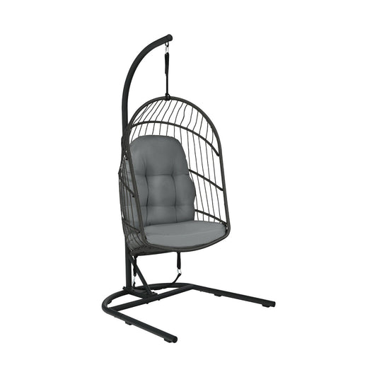 Hanging Wicker Egg Chair with Stand , Gray - Gallery Canada
