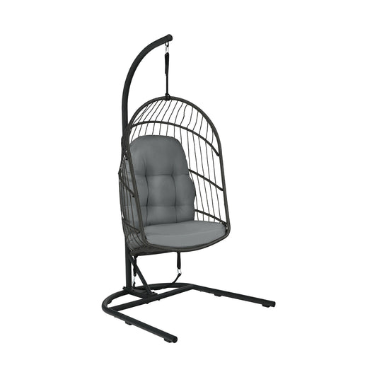 Hanging Wicker Egg Chair with Stand , Gray Outdoor Seating & Patio Chairs Gray at Gallery Canada