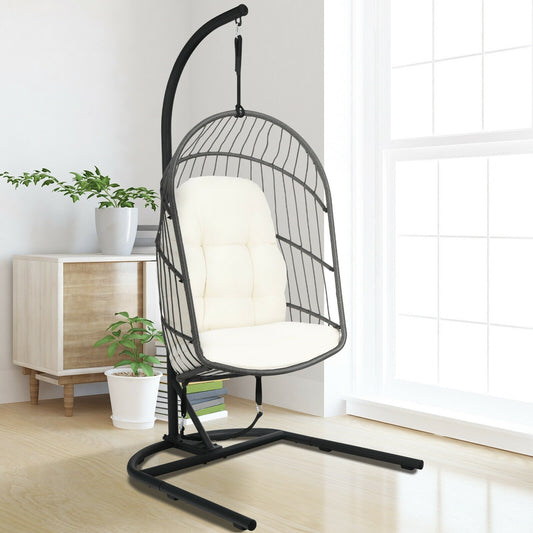 Hanging Wicker Egg Chair with Stand , Beige - Gallery Canada