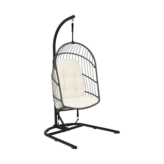 Hanging Wicker Egg Chair with Stand , Beige - Gallery Canada
