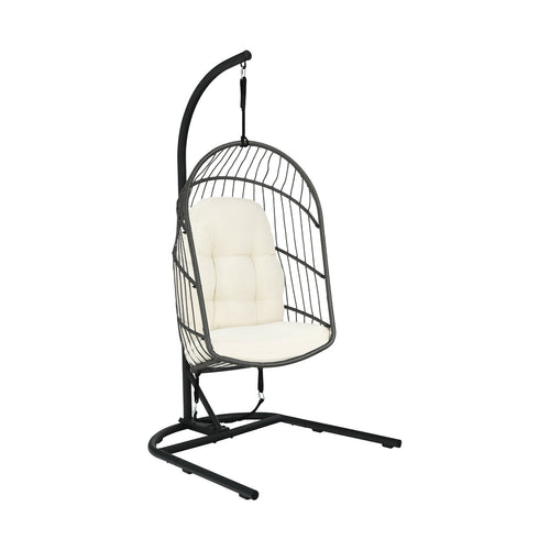 Hanging Wicker Egg Chair with Stand , Beige