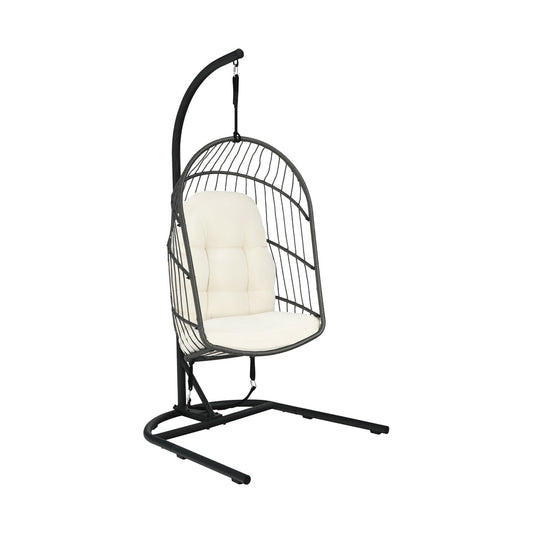 Hanging Wicker Egg Chair With Stand, Beige Outdoor Seating & Patio Chairs Beige at Gallery Canada