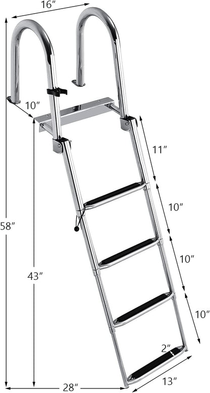 4 Step Stainless Steel Folding Telescoping Pontoon Boat Ladder, Silver at Gallery Canada