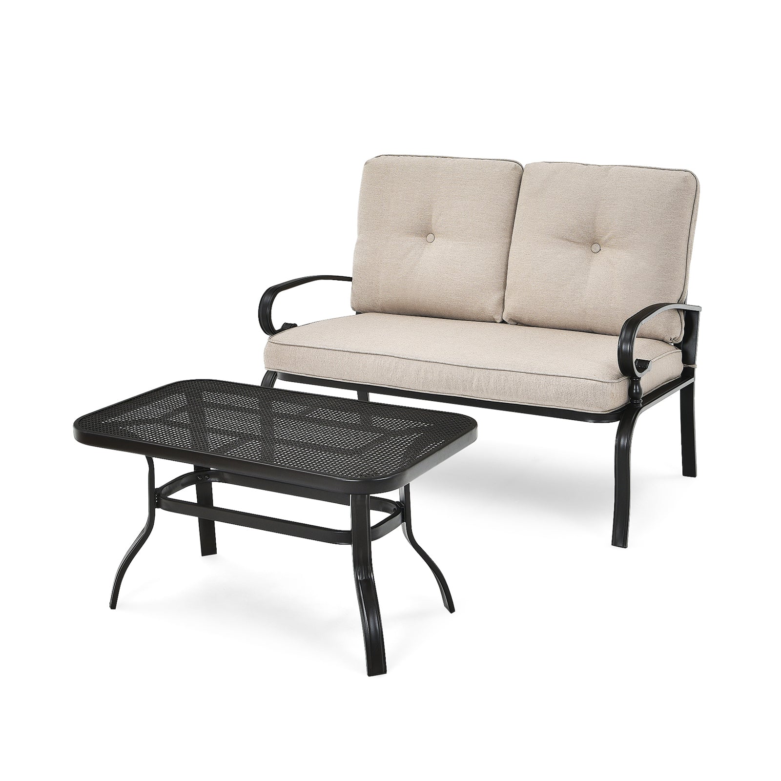 2 Pieces Patio Loveseat Bench Table Furniture Set with Cushioned Chair, Beige Patio Conversation Sets Beige at Gallery Canada