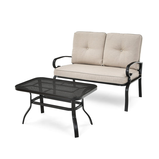 Patio Loveseat Bench Table Set, 2 Pieces, Beige Patio Conversation Sets Beige at Gallery Canada