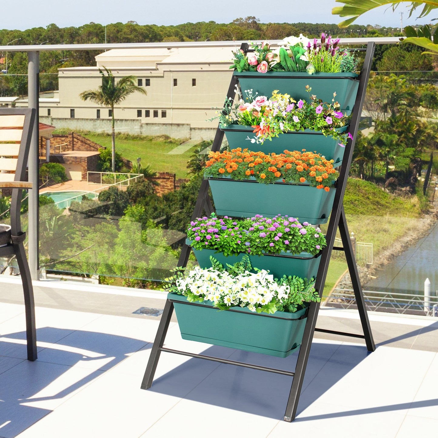 5-tier Vertical Garden Planter Box Elevated Raised Bed with 5 Container, Green - Gallery Canada