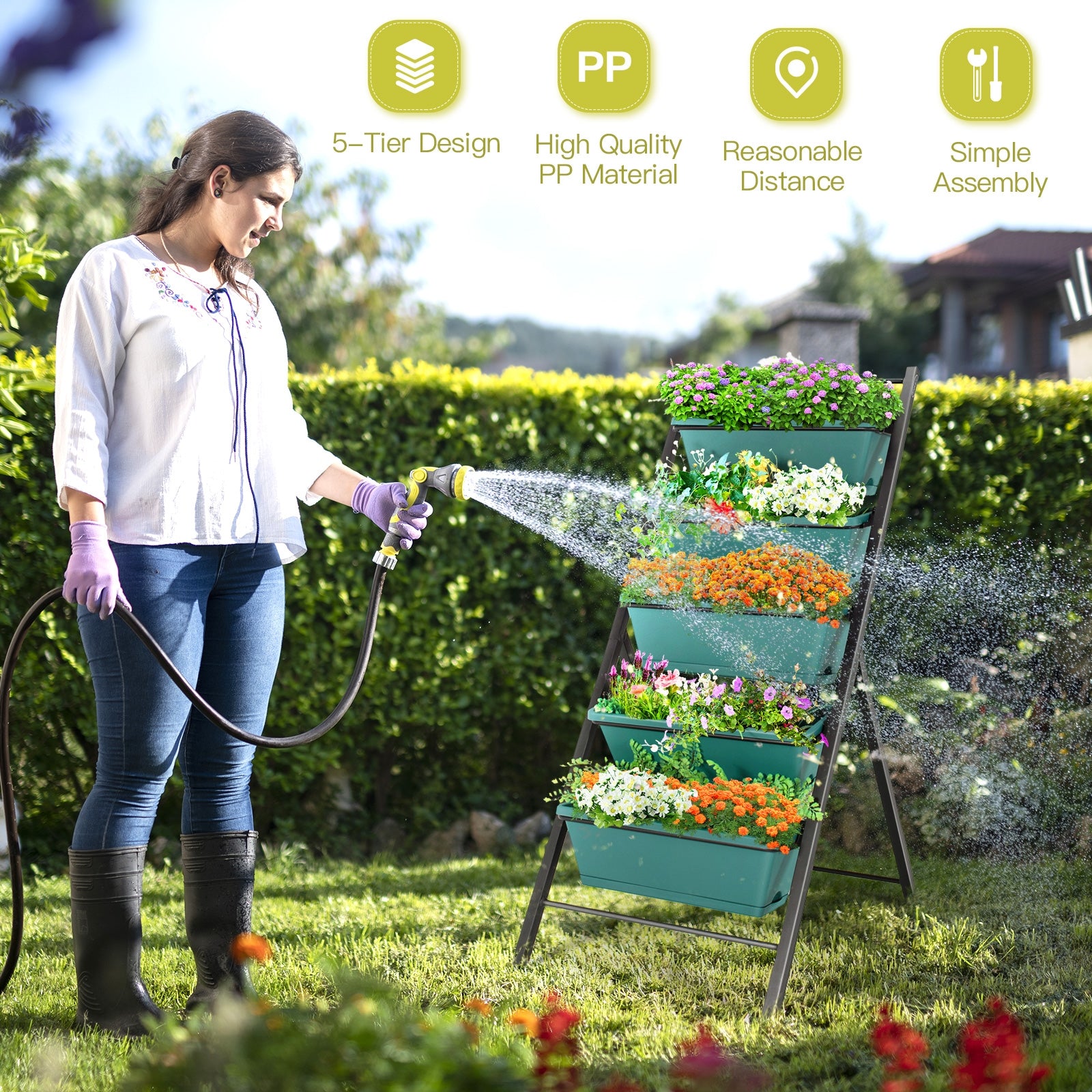 5-tier Vertical Garden Planter Box Elevated Raised Bed with 5 Container, Green Raised Garden Beds at Gallery Canada