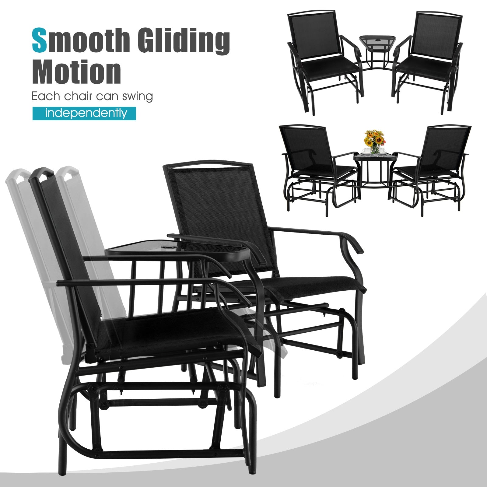Double Swing Glider Rocker Chair Set, Black Patio Conversation Sets at Gallery Canada