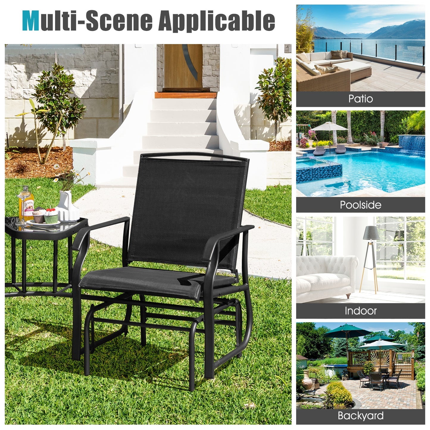 Double Swing Glider Rocker Chair Set, Black Patio Conversation Sets at Gallery Canada