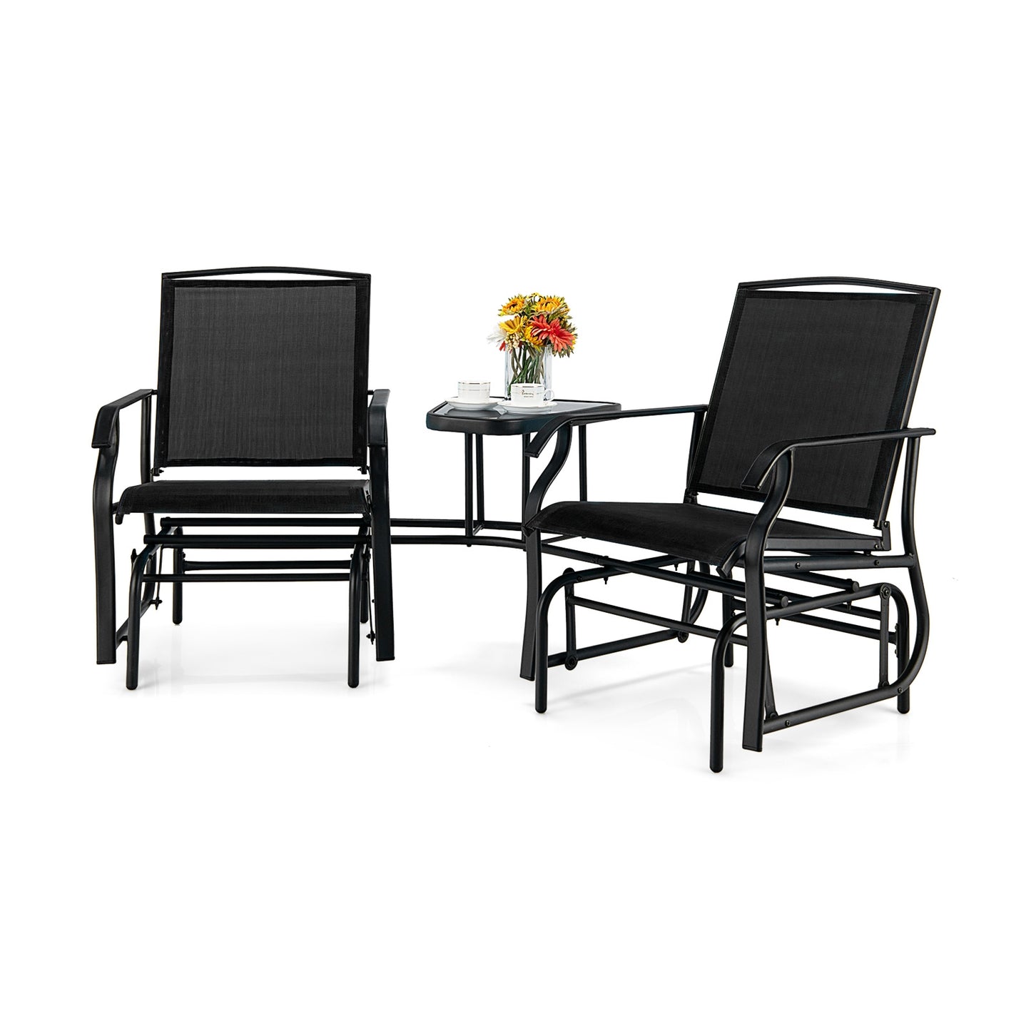 Double Swing Glider Rocker Chair Set, Black Patio Conversation Sets at Gallery Canada