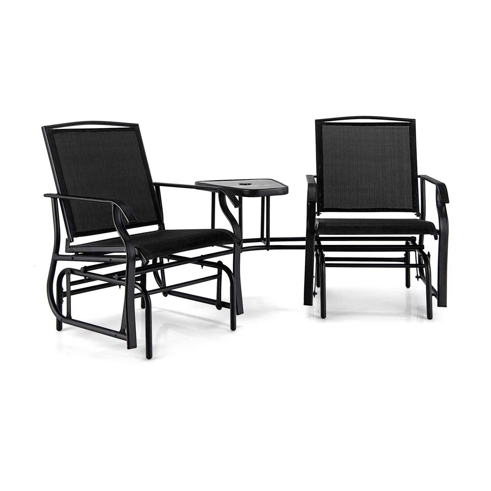 Double Swing Glider Rocker Chair Set, Black Patio Conversation Sets Black at Gallery Canada