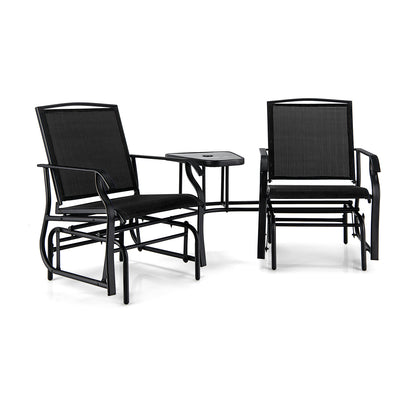 Double Swing Glider Rocker Chair Set, Black Patio Conversation Sets Black at Gallery Canada