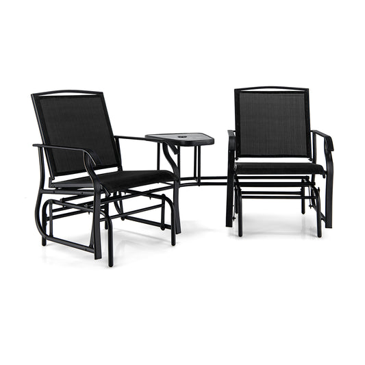 Double Swing Glider Rocker Chair Set, Black Patio Conversation Sets Black at Gallery Canada
