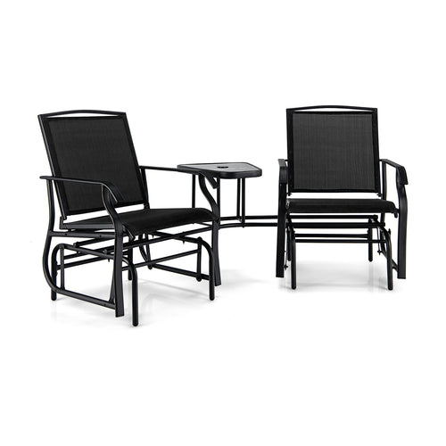 Double Swing Glider Rocker Chair Set, Black
