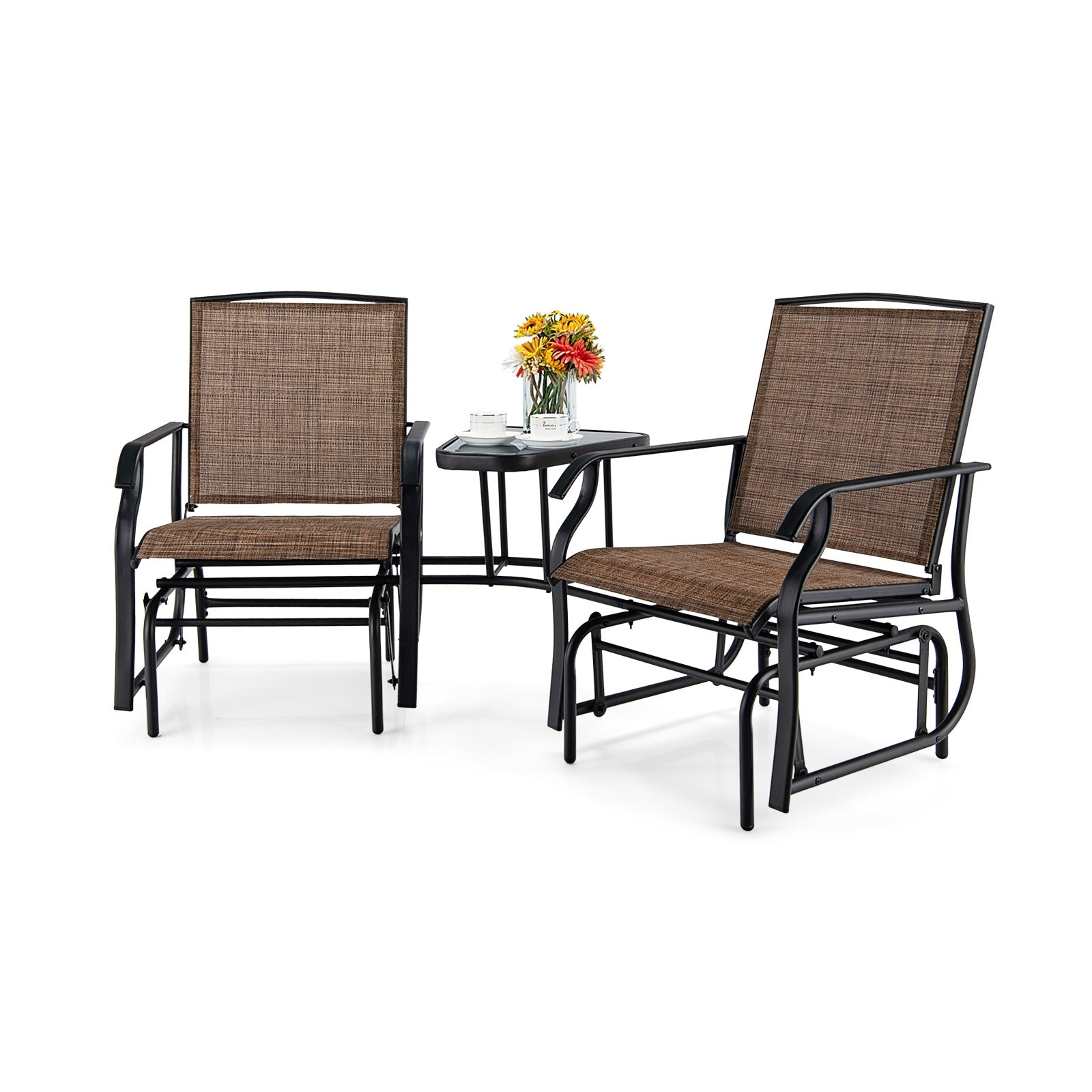 Double Swing Glider Rocker Chair Set, Brown Patio Conversation Sets at Gallery Canada