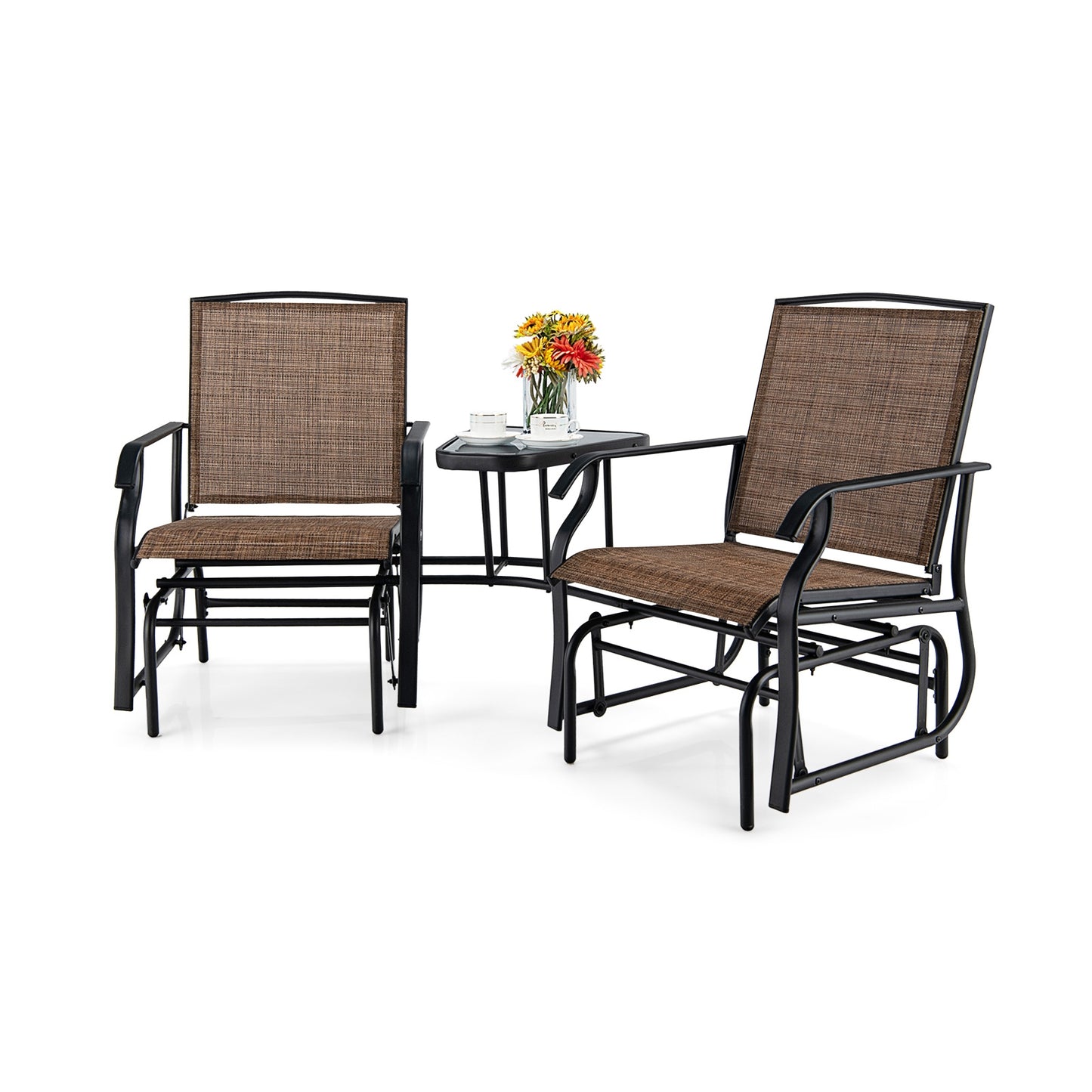Double Swing Glider Rocker Chair Set, Brown Patio Conversation Sets at Gallery Canada