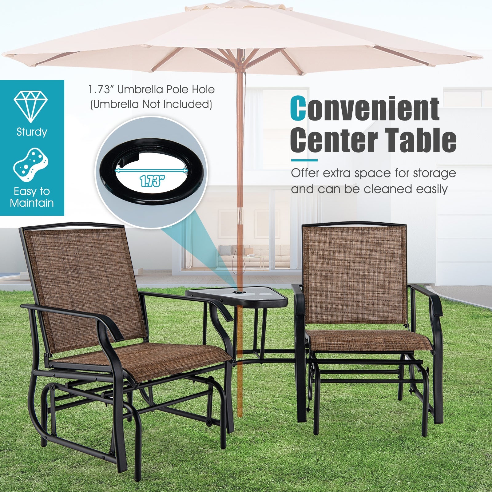 Double Swing Glider Rocker Chair Set, Brown Patio Conversation Sets at Gallery Canada