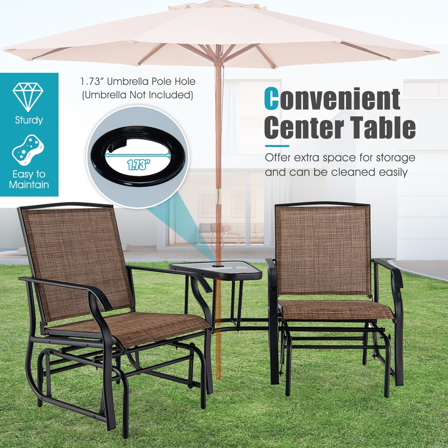 Double Swing Glider Rocker Chair Set, Brown Patio Conversation Sets at Gallery Canada