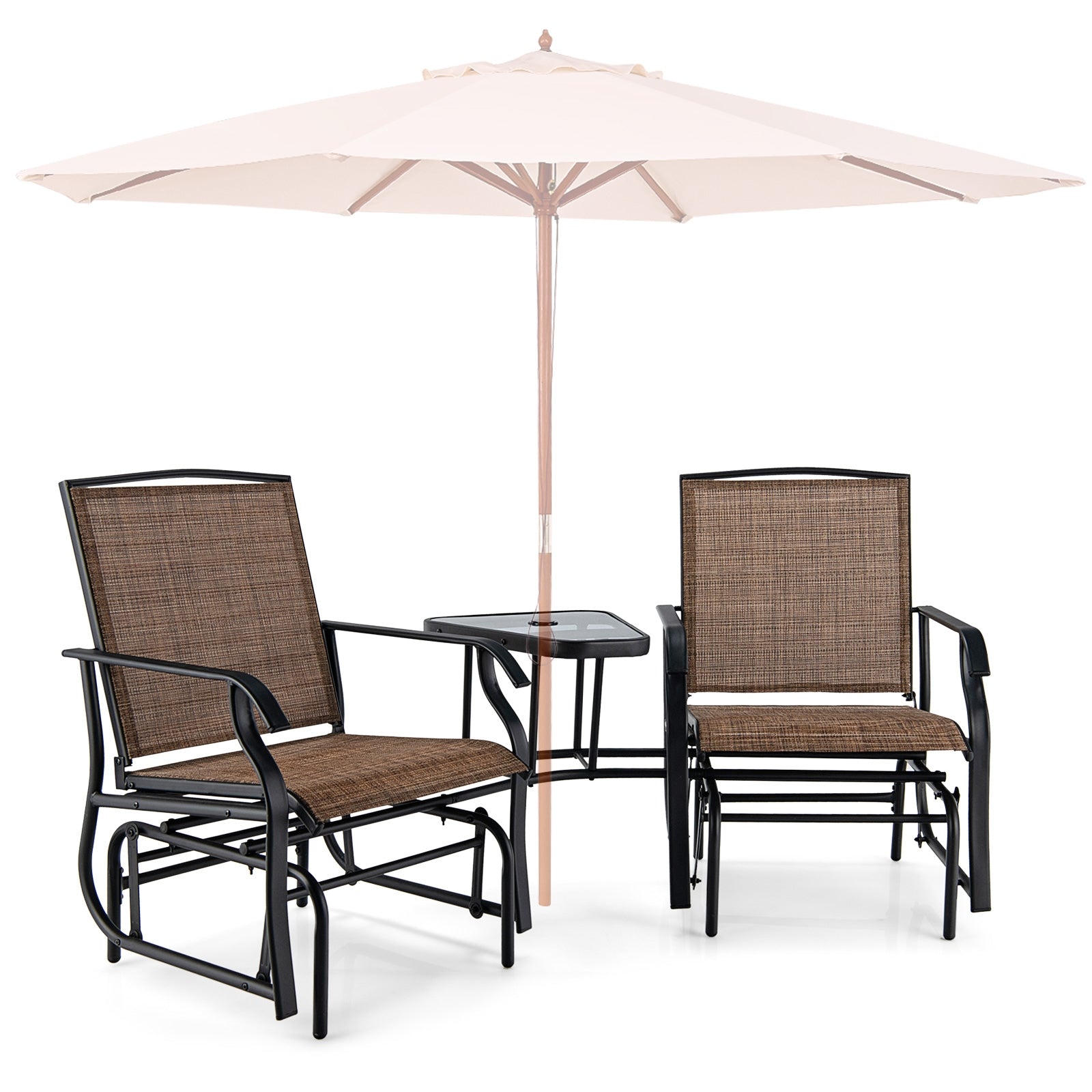 Double Swing Glider Rocker Chair Set, Brown Patio Conversation Sets at Gallery Canada