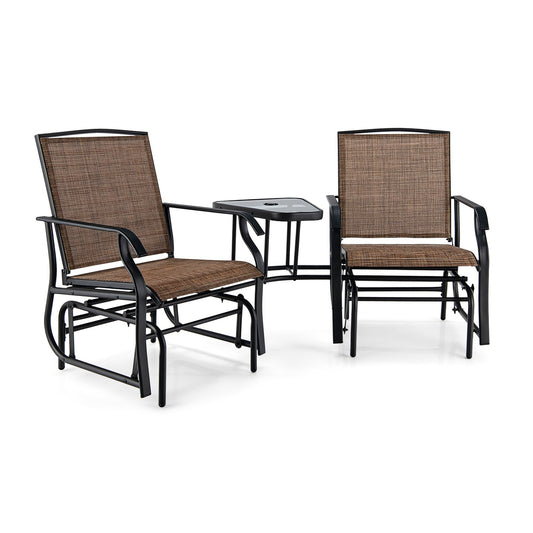 Double Swing Glider Rocker Chair set with Glass Table, Brown at Gallery Canada